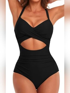 Eomenie Women's One Piece Swimsuit Tummy Control Cutout High Waisted XL Black